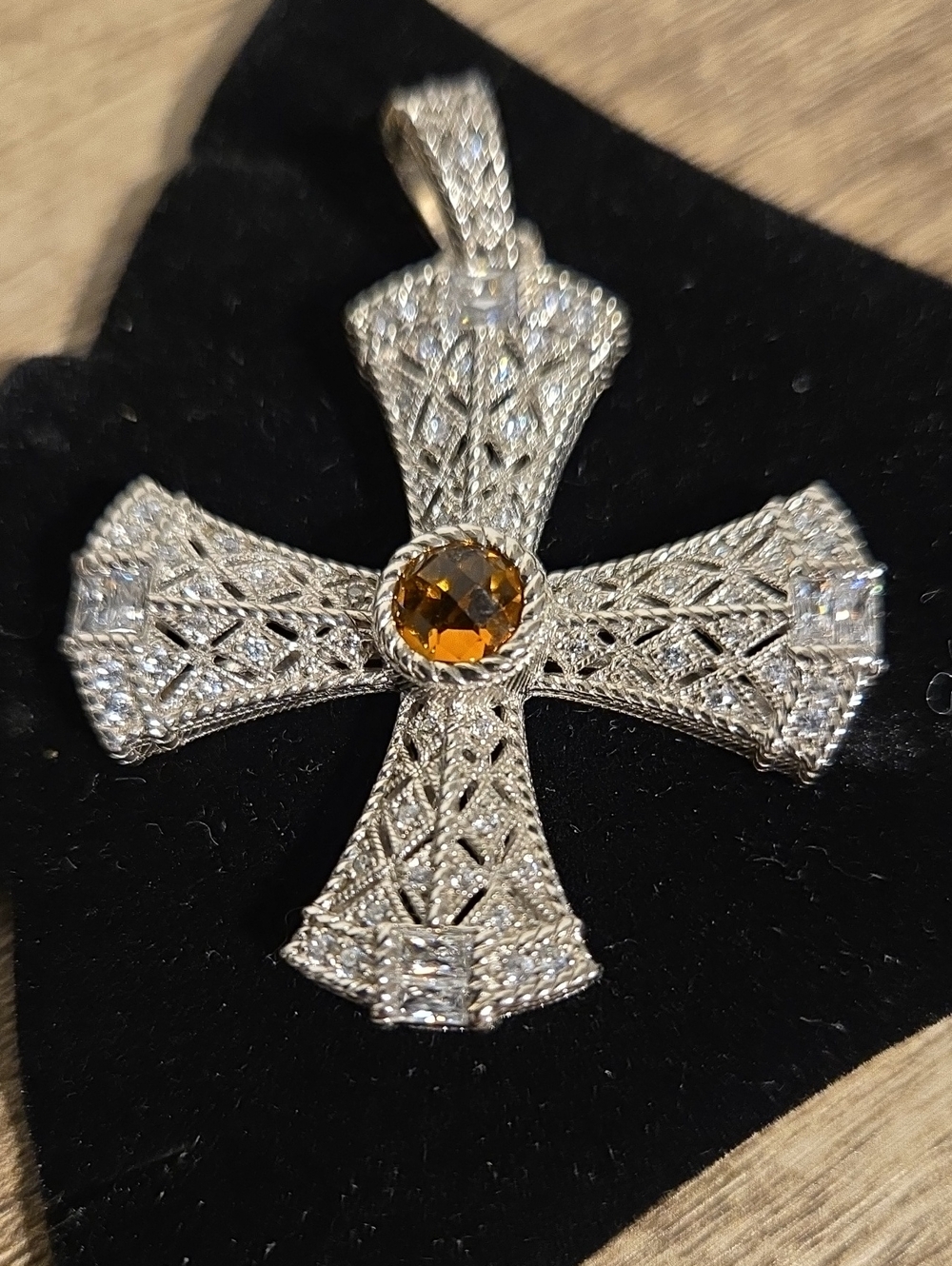 Judith Ripka sterling silver Maltese cross pendant enhancer. - Picture 2 of 5